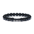 Bat Charm Natural Agate Stone Beads Mens Bracelets