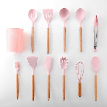 Non-Stick Silicone Beech Wood Handle Kitchen Utensils Set