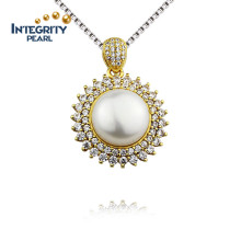 12mm Big Button AAA 18k Gold Plated Freshwater Pearl Pendant