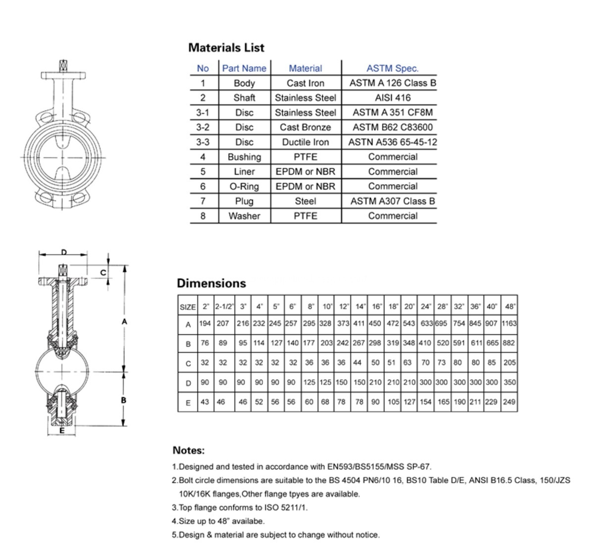 Drawing of wafer type butterfly valve
