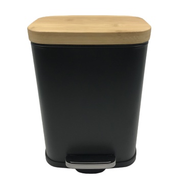 Bamboo Lid Foot Pedal Powder Coated Waste Bin