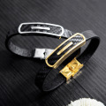 Mens leather and gold plated stainless steel bracelets