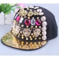 Jewelry design rivet hiphop punk baseball cap with skull adjustable snapback rivet cap