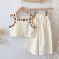 Girls Summer Suit Embroidered Pants Two Piece Set