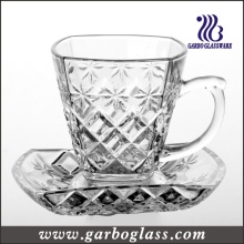 Glass Tea Cup & Saucer Set with Embossed Design (TZ-GB09D1305ZJ)