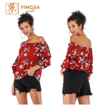 off-shoulder sexy strapless chiffon printing blouse