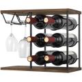 Rack de vino de madera 6 botellas de vino y 4 vidrio