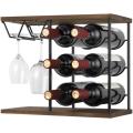 Wooden Wine Rack 6 Wine Bottles and 4-Glasses