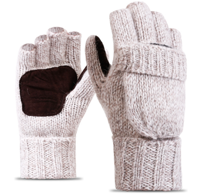 Leather Palm Acrylic Knitting Gloves