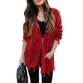 Women Distressed Cardigan Sweater Hooded Zip Up