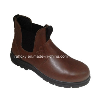 Coffee Full Smooth Leather No Shoelace Safety Shoes (HQ06005)