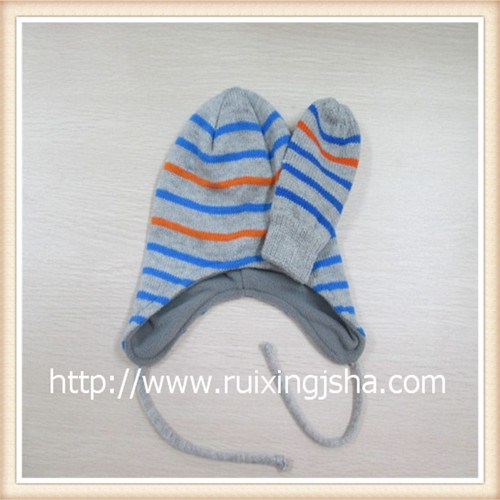 strip fleece lining hat and gloves set