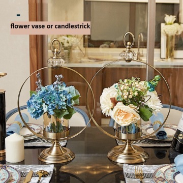 Golden Metal candlestick flower vase decorate house