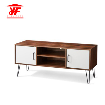 Walnut Wood Metal TV Stand with Shelves