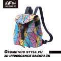 Custom geometric laser color focus PU leather backpack for kid school bag women travel laptop backpack