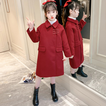 Girls' woolen overcoat Autumn and winter Chinese New Year clothes thickened coat