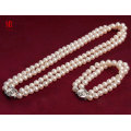 Conjunto de pulseira de colar de pérolas redondas de 8-9mm Double Strands