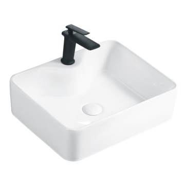 Fregadero de baño de recipiente blanco cuadrado con agujero de grifo