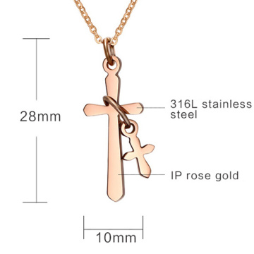 Pendentif de double croix 22 k inox plaqué or Rose