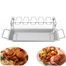 Steel grill chicken leg rack with drip pan