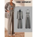 Non-stretchy Herringbone Wide-leg High Waisted Suit Pants
