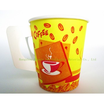 Taza de papel de una sola pared con mango para beber-Swpc-27 caliente