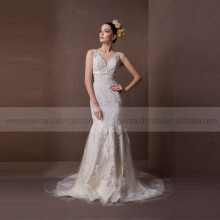 Enchanting Style V-Neck With Spaghetti Straps Backless Mermaid Wedding Dress With Exquisite Lace & Beads