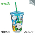 Double Wall Plastic Tumbler With Straw And Lid