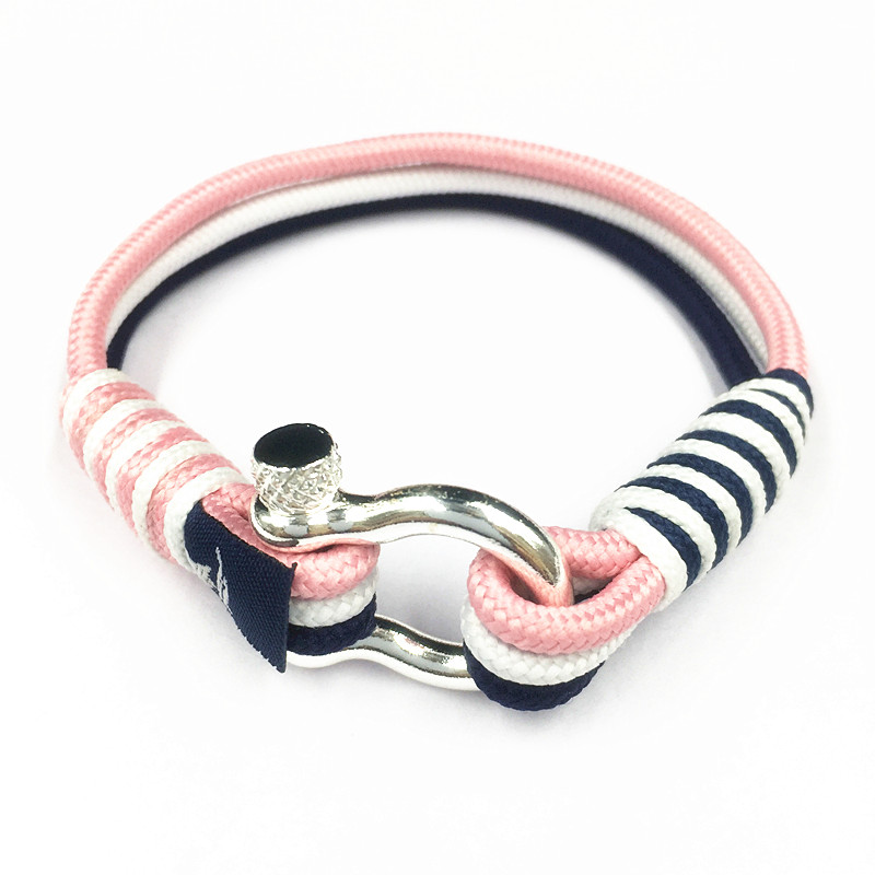 Stainless Steel Shackle Cotton Nylon Cord Bracelet