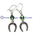 Evil Eye Lucky Horseshoe Charm Green Dangle Earrings