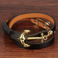 Gold anchor women's leather wrap bracelet