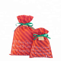 Christmas Red Non Woven Drawstring Striped Gift Bag