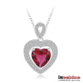 Silver Brass Inlaid Ruby Red Heart Shaped Wedding Necklace (CNL0212-B)