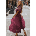 Robe maxi en dentelle florale en V pour femmes