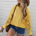 Women Lace Crochet Long Sleeve Crewneck Sweaters