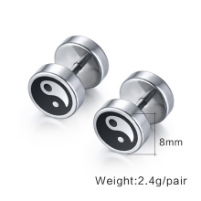 Men titanium steel eight diagrams dumbbell stud earrings