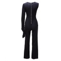 Solid One Shoulder Long Sleeve Wide Leg Jumpsuits