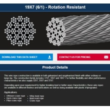 Offshore/hoist/crane non-rotating wire rope 19*7