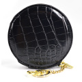 Femmes authentique Round Pu Leather Zipper Coin Purse