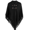 Poncho listrado feminino com borlas