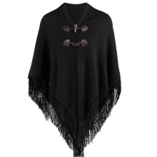 Women's Striped Poncho with Tassels