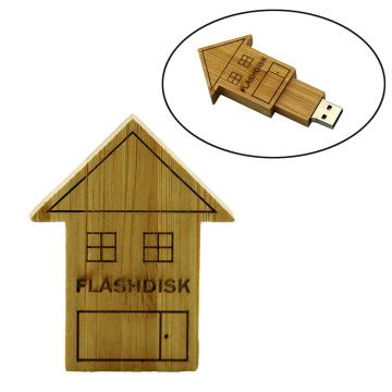 Clé USB en forme de maison en bois avec logo personnalisé