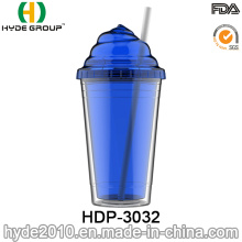 22oz Wholesale Double Wall Ice Cream Cup, Customized Plastic Tumber with Straw (HDP-3032)