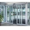 Automatic telescopic sliding door mechanism with glass