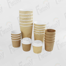 Copas de papel kraft desechables onduladas para cafetería