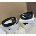 Gold Silver Square Buckle Classic Black Leather Belt