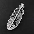 Mens Vintage Stainless Steel Skull Feather Charm Pendant