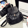 Fashionable rivet soft leather shoulder backpack