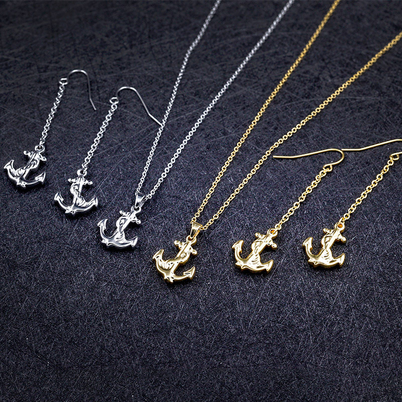 Gold Plated Stainless Steel Anchor Jewelry Set