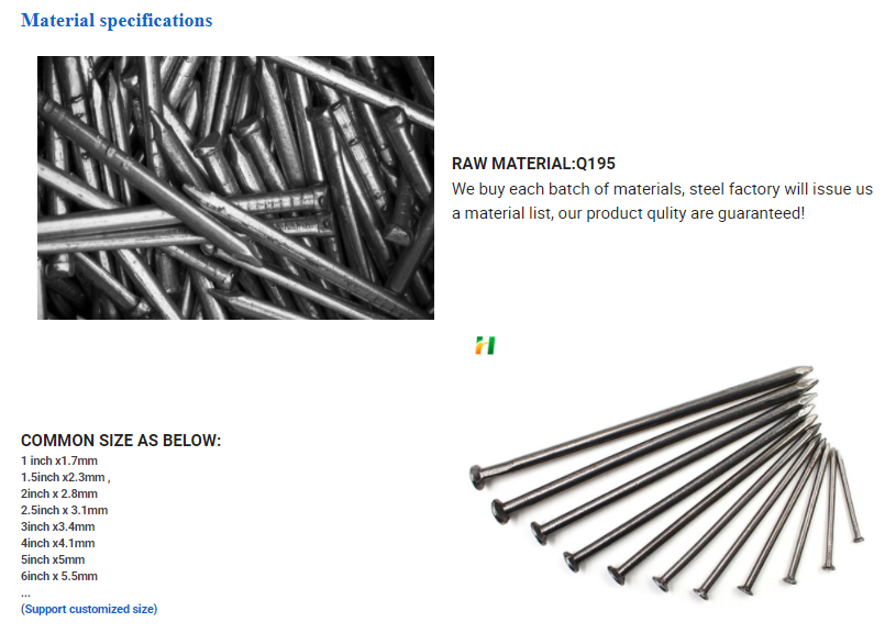 Common nail and steel concrete nails